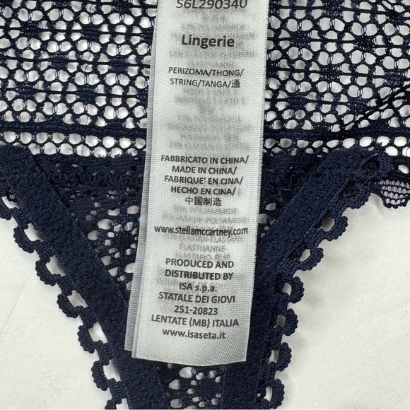NWT STELLA McCARTNEY “Katie Kissing” Navy Stretch Lace Thong Size Large - Picture 15 of 16